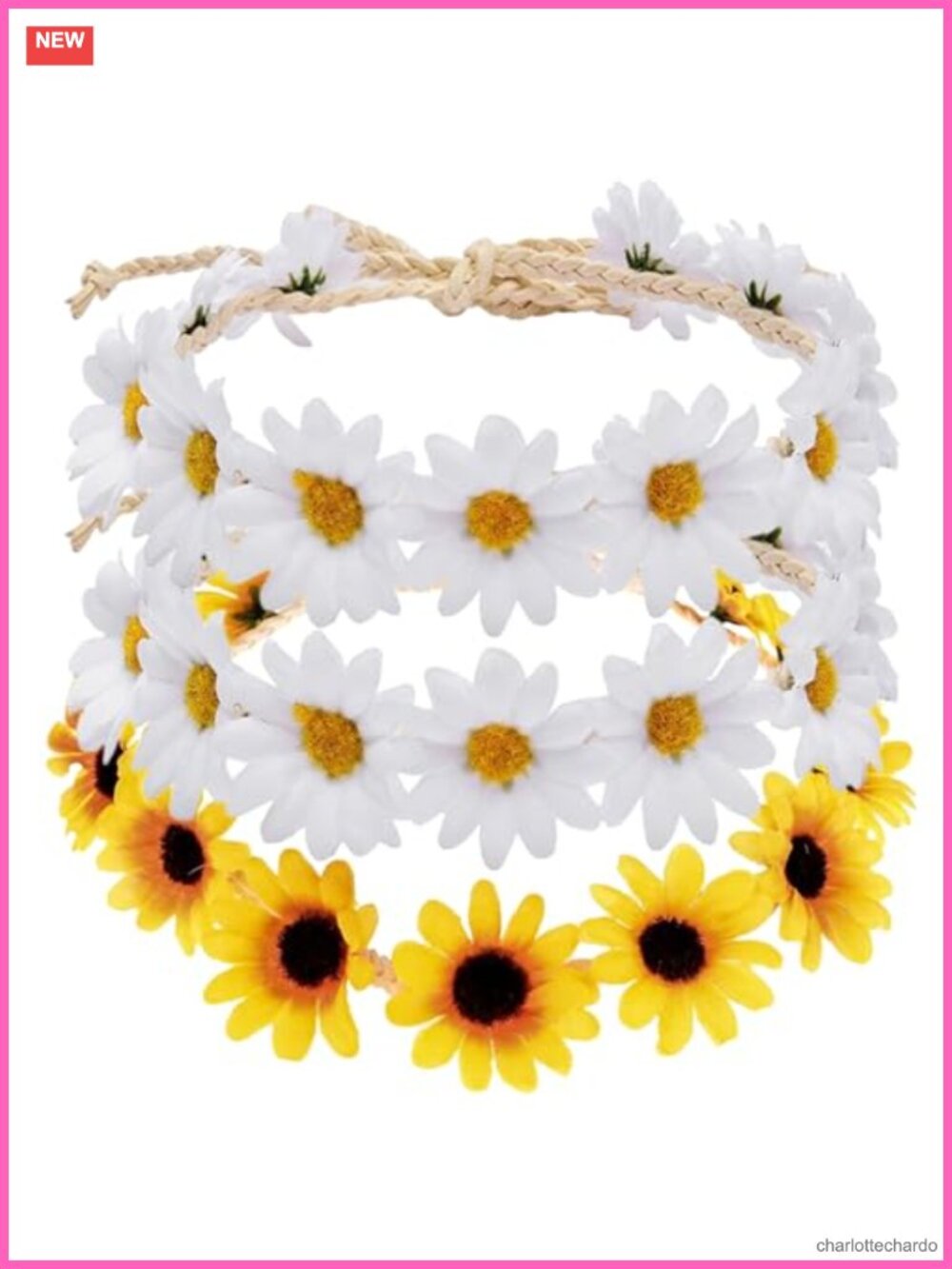 3 Pc Sunflower Headband Set Hippie Flower Crowns Women
